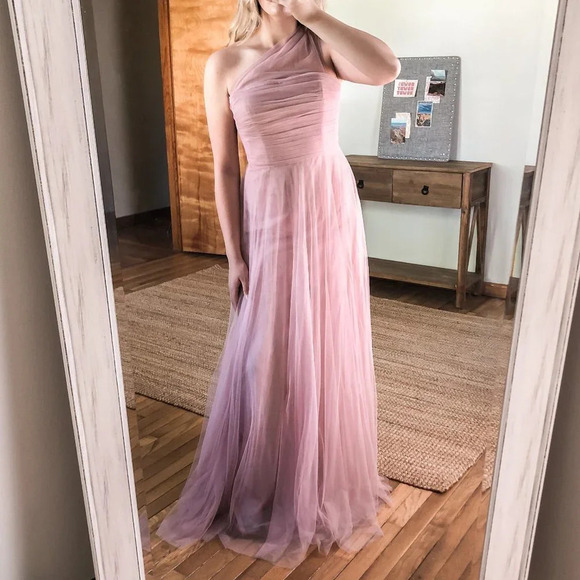 Jenny Yoo Collection Chiffon One Shoulder Adjustable Tie Back Bridesmaid Dress 8 - Picture 2 of 13